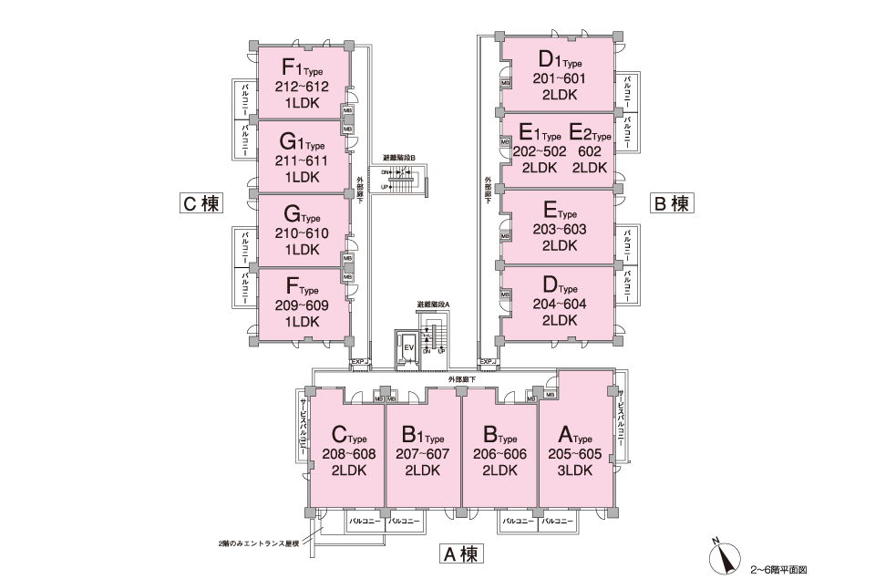 2～6階敷地配置図