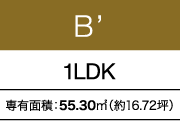 B’ 1LDK 専有面積：55.30㎡（約16.72坪）