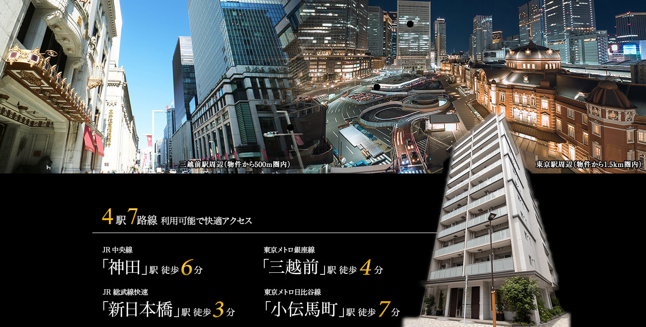 4駅7路線 利用可能で快適アクセス