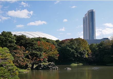 小石川後楽園と東京ドーム