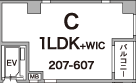 C 1LDK+WIC 207-607