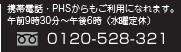 携帯電話・PHSからもご利用になれます。午前9時30分～午後6時（水曜定休）フリーダイヤル 0120-528-321