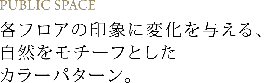 PUBLIC SPACE 各フロアの印象に変化を与える、自然をモチーフとしたカラーパターン。