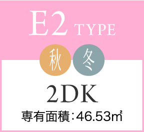 E2 TYPE 秋冬 2DK 専有面積：46.53㎡