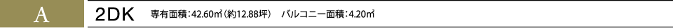 A 2DK 専有面積：42.60㎡（約12.88坪）　バルコニー面積：4.20㎡