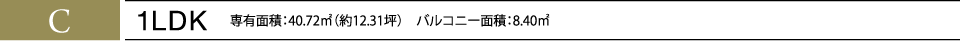 C 1LDK 専有面積：40.72㎡（約12.31坪）　バルコニー面積：8.40㎡