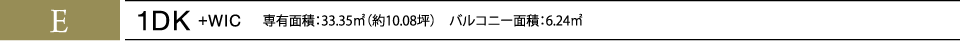 E 1DK+WIC 専有面積：33.35㎡（約10.08坪）　バルコニー面積：6.24㎡