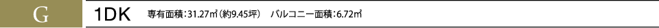 G 1DK 専有面積：31.27㎡（約9.45坪）　バルコニー面積：6.72㎡