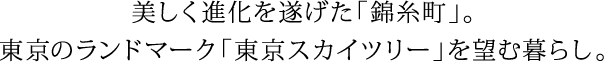 美しく進化を遂げた「錦糸町」。東京のランドマーク「東京スカイツリー」を望む暮らし。