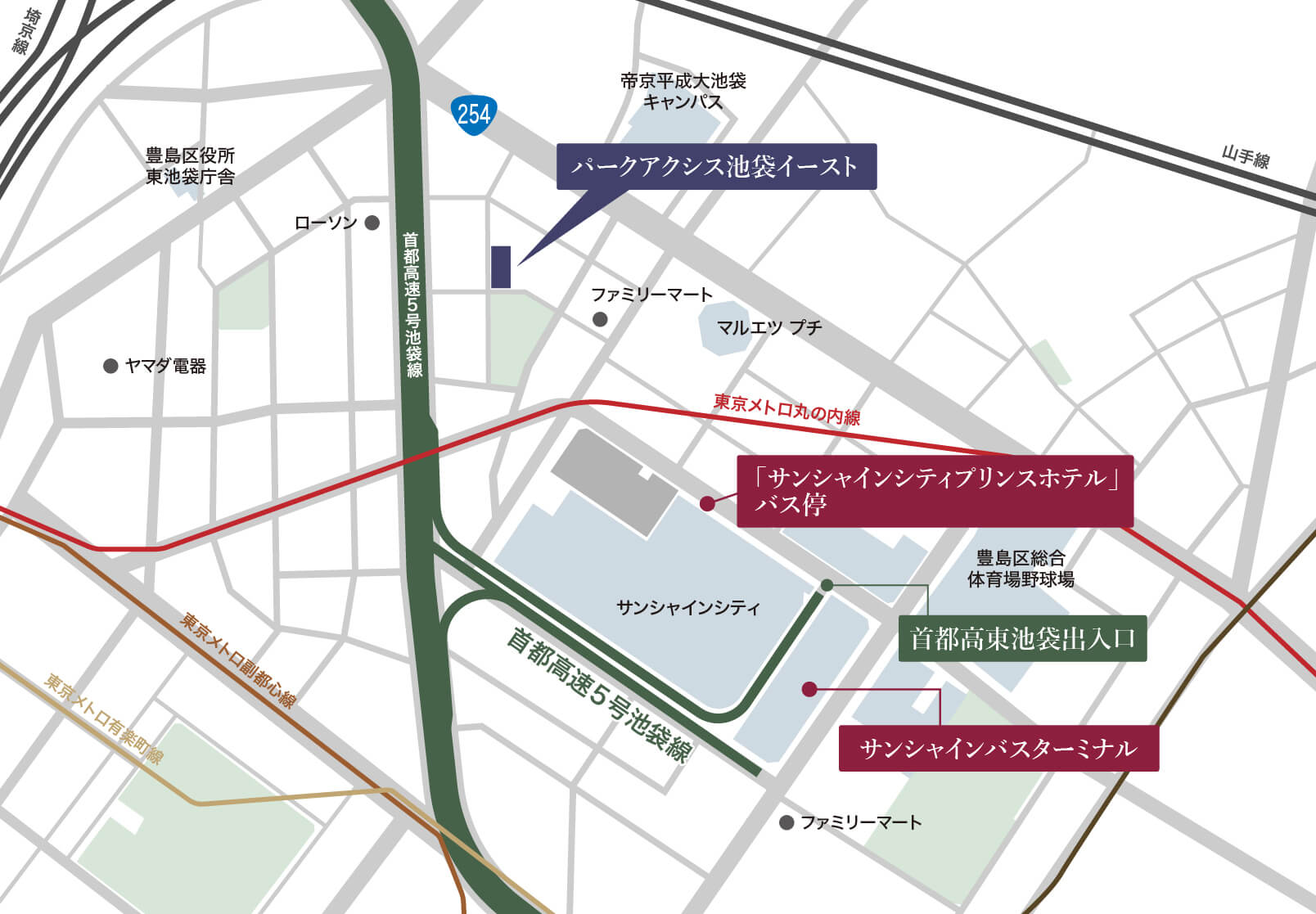 高速道路出入口/バスターミナル案内概念図
