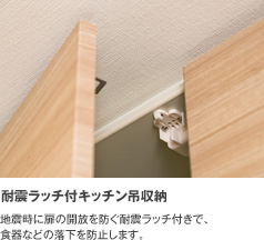 耐震ラッチ付キッチン吊収納