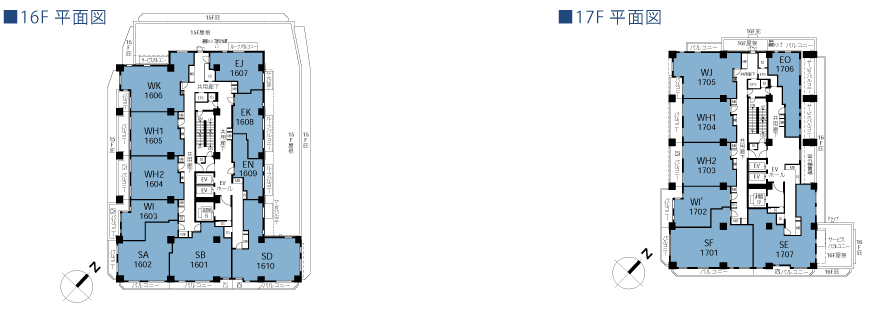 16F平面図　17F平面図