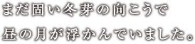 まだ固い冬芽の向こうで昼の月が浮かんでいました。