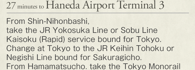 19 minutes to Haneda Airport