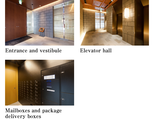 Entrance and vestibule　Elevator hall　Mailboxes and package delivery boxes