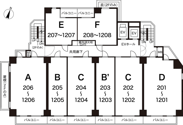 2〜12階平面図