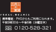 携帯電話・PHSからもご利用になれます。午前9時30分～午後6時（水曜定休）フリーダイヤル 0120-528-321