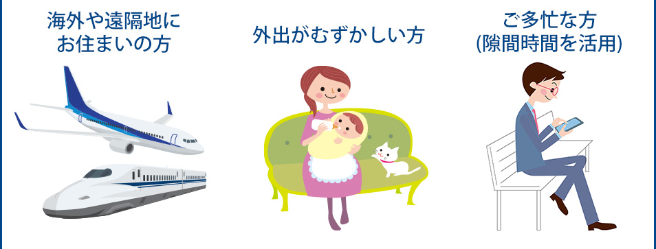 海外や遠隔地にお住まいの方/外出がむずかしい方/ご多忙な方 (隙間時間を活用)